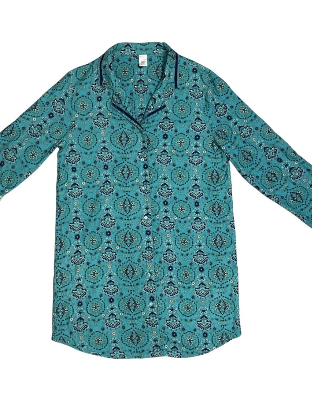 Liz Claiborne Women’s L Teal Paisley Sleep Shirt Nightgown Button Front Pajama